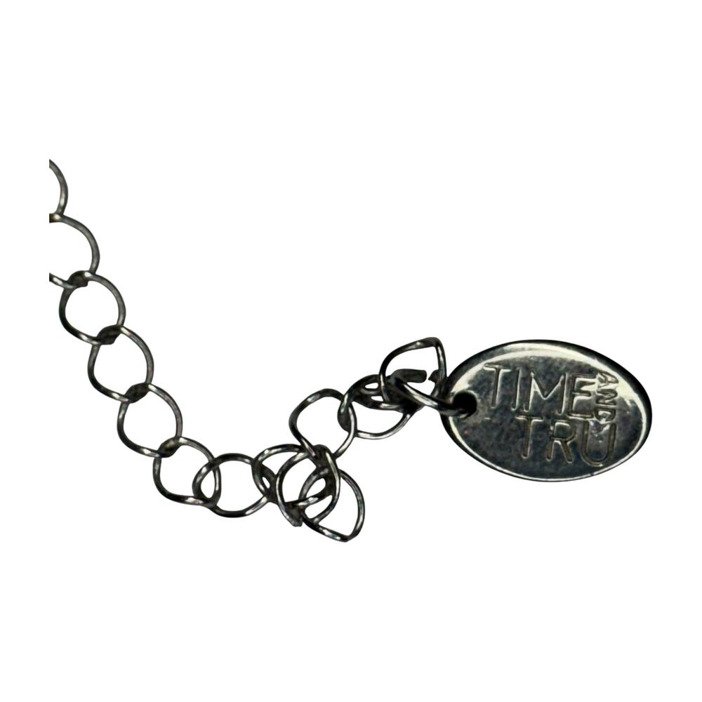 Time and Tru Double Disc Pave Crystal Charm Necklace Silver - Picture 4 of 6